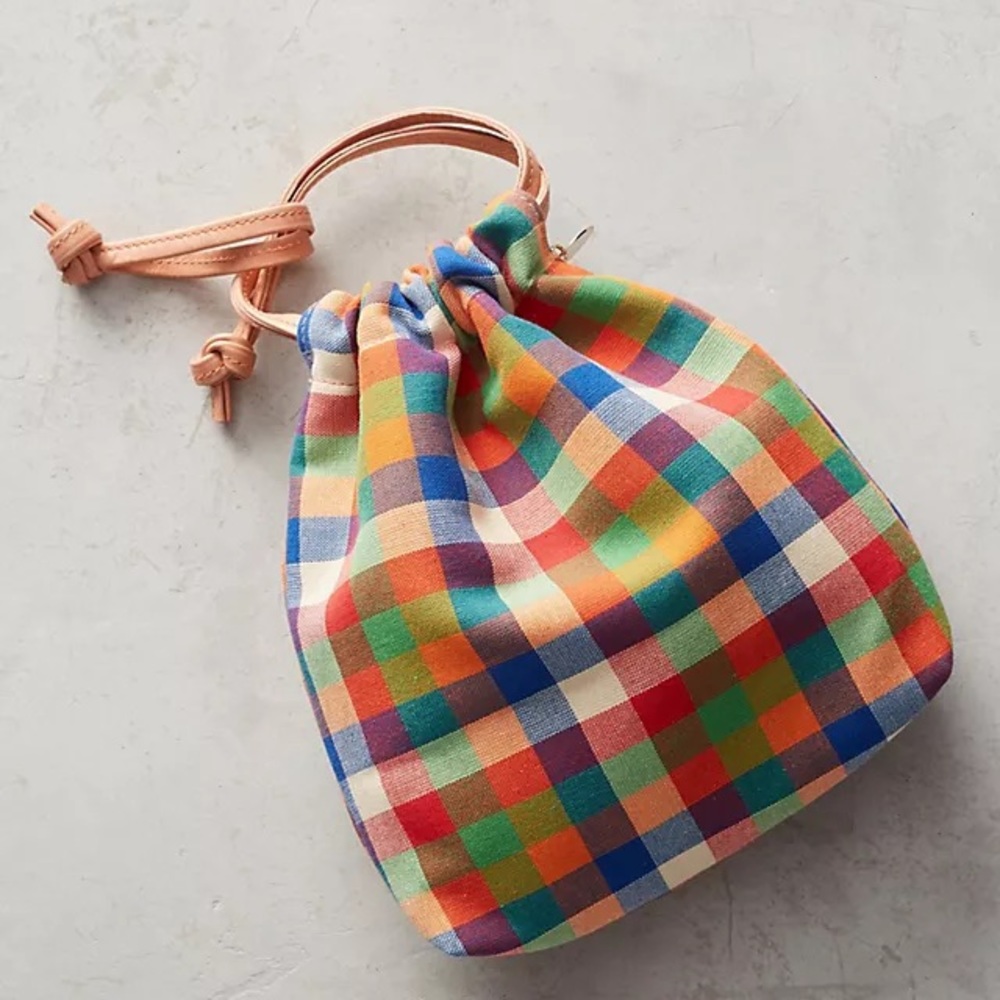 Clare V Tahitian Plaid Drawstring Pouch NWOT